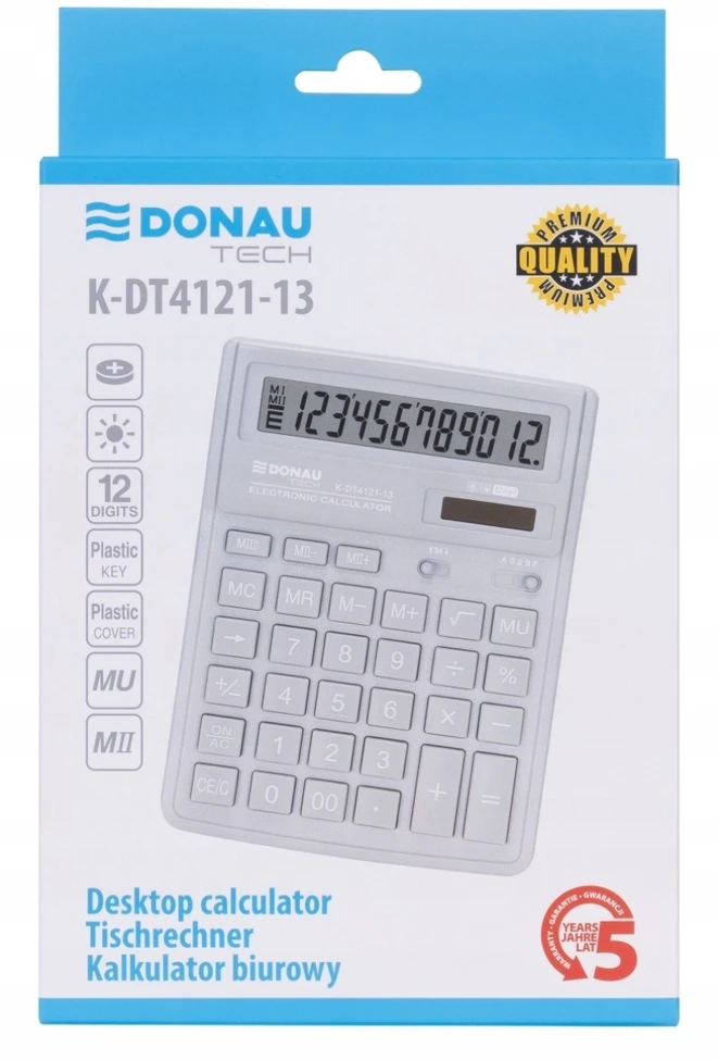 Donau Tech 12 skaitmenų biuro skaičiuoklis, šviesiai pilkas