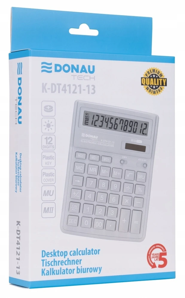 Donau Tech 12 skaitmenų biuro skaičiuoklis, šviesiai pilkas