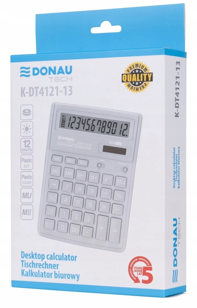 Donau Tech 12 skaitmenų biuro skaičiuoklis, šviesiai pilkas