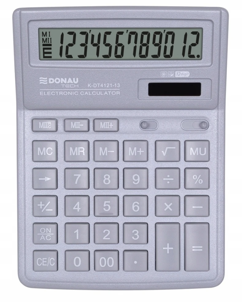 Donau Tech 12 skaitmenų biuro skaičiuoklis, šviesiai pilkas