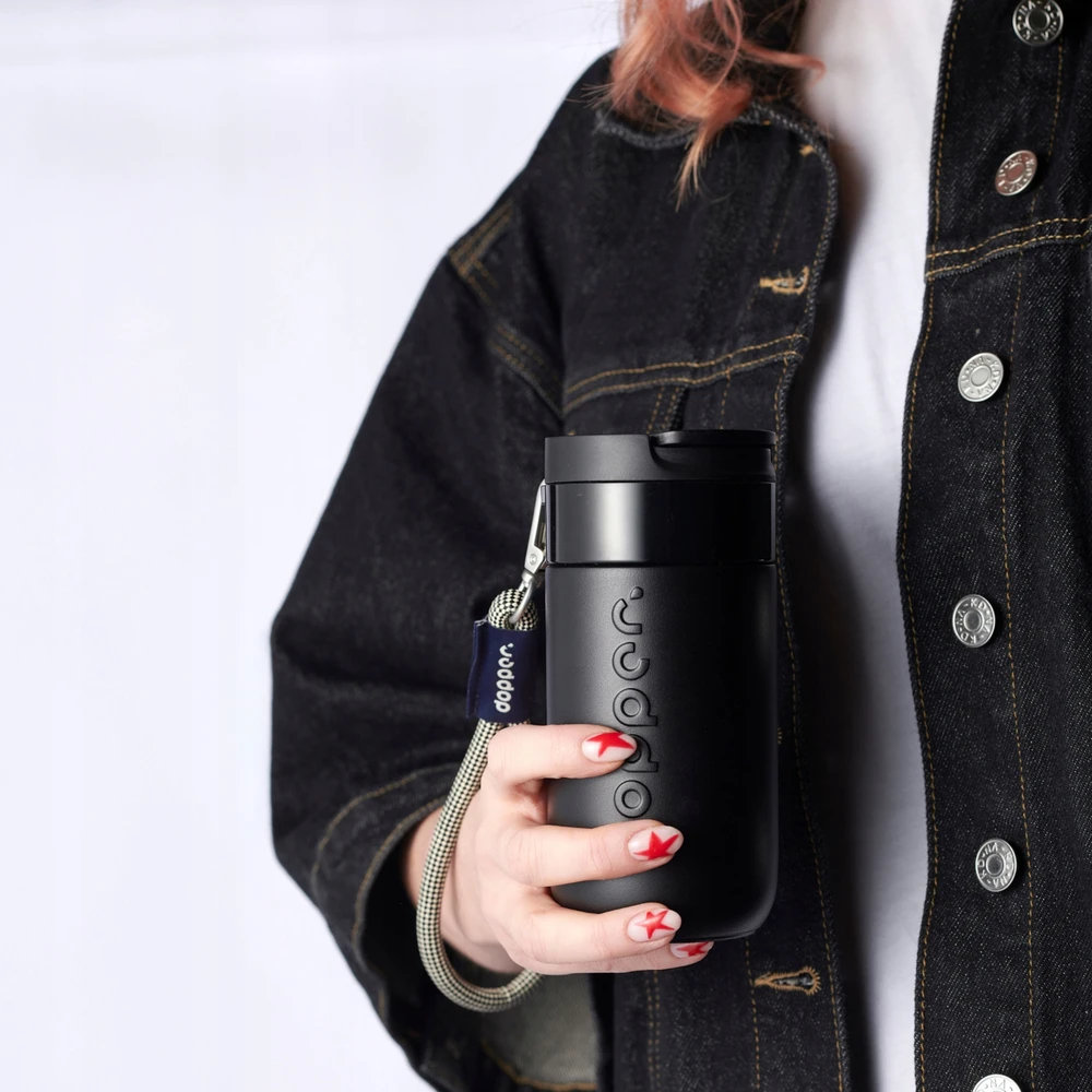 Dopper Travel Mug 300ml Blazing Juodas šiltas šaltas gazuotas