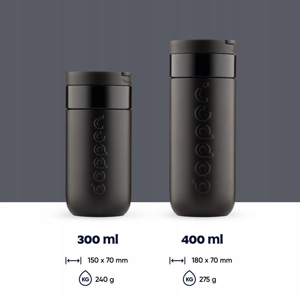 Dopper Travel Mug 300ml Blazing Juodas šiltas šaltas gazuotas