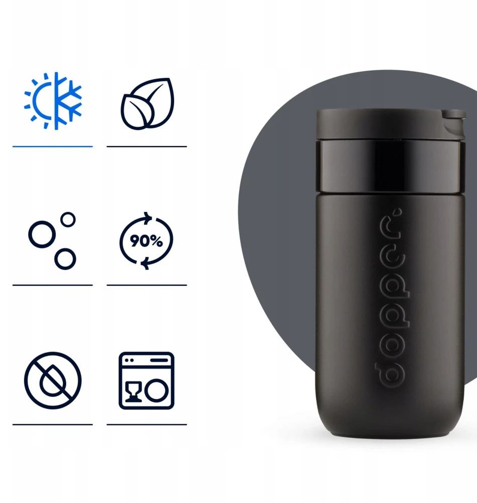Dopper Travel Mug 300ml Blazing Juodas šiltas šaltas gazuotas