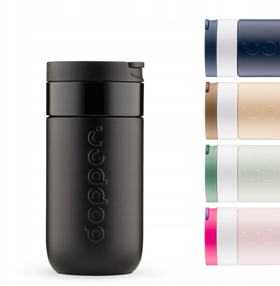 Dopper Travel Mug 300ml Blazing Juodas šiltas šaltas gazuotas