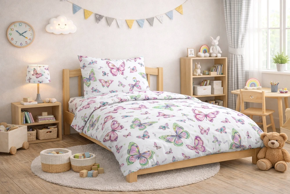 Doratex VAIKŲ PATALYS 120x160 MERGAITEI, COTTON POLAND PREMIUM BUTTERFLY