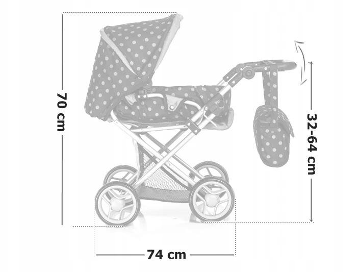 Doris lėlių vežimėlis 3 viename, LOVA, KĖDĖ, PATALYNĖ, KREPŠIS, KEITIKLIS, XXL RINKINYS