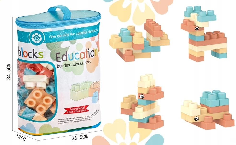 Doris MINKŠTI EDUKACINIAI KONSTRUKCINIAI KLUOKAI, PAsteliniai, MAŽYLIMS, 96 ELEMENTAI.