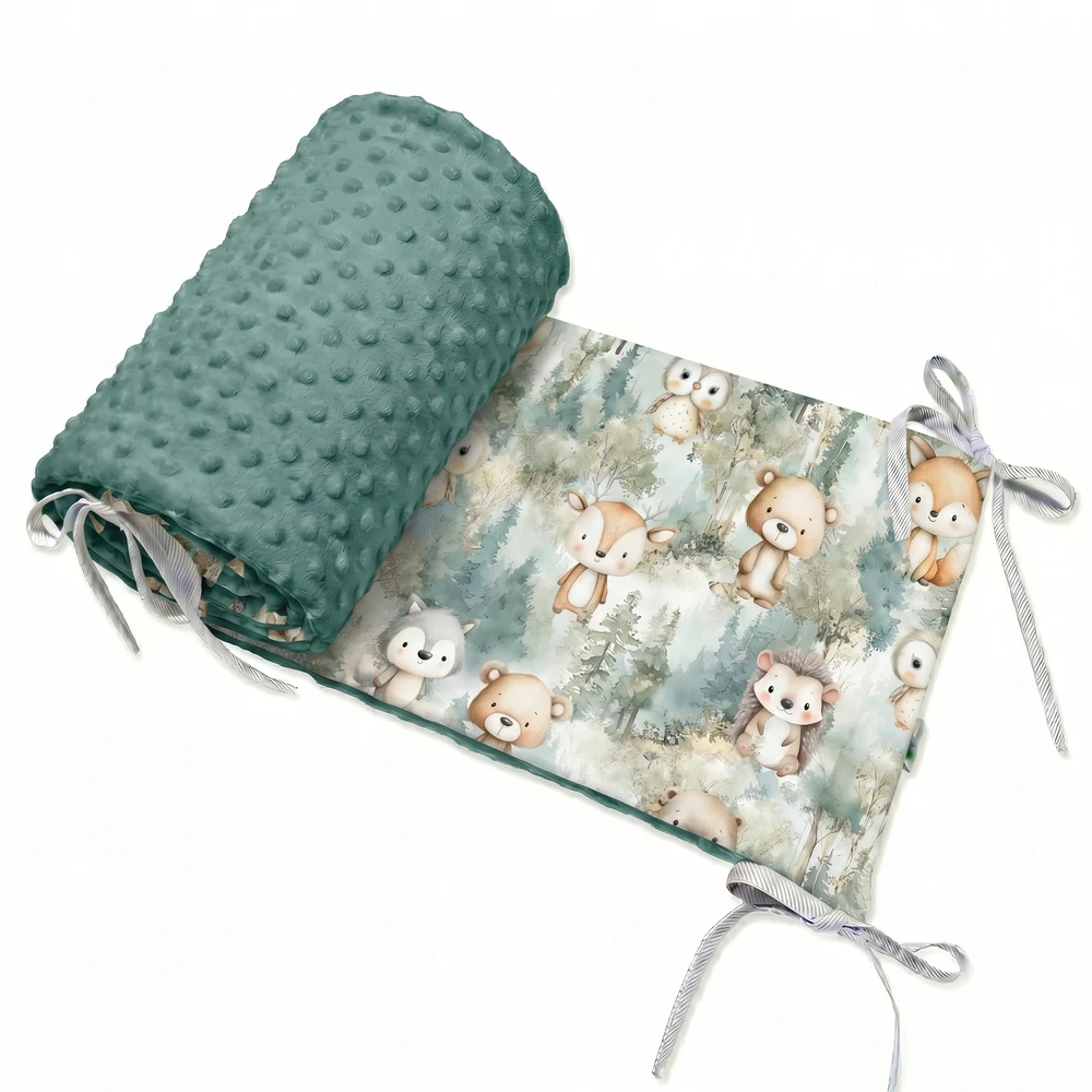 Dot And Panda Ochraniacz do łóżeczka 30x210 MIĘTOWY LAS Medvilnė Premium MINKY Velvet