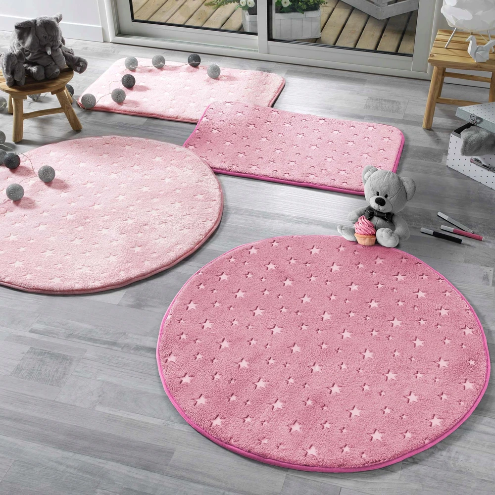 Douceur Dinterieur VAIKIŠKAS KILIMAS MERGAITĖS VAIKŲ KAMBARIAMS, Ø 90 cm, žėrintis