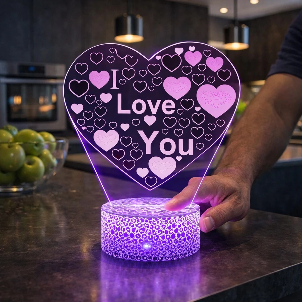 Doup Naktinė lempa LED 3D SERCE PREZENT NASTROJOWE STYLOWE OŚWIETLENIE SYPIALNI