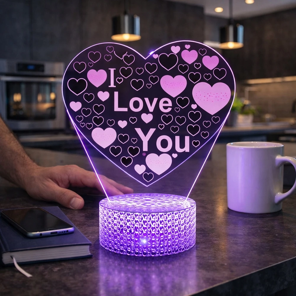 Doup Naktinė lempa LED 3D SERCE PREZENT NASTROJOWE STYLOWE OŚWIETLENIE SYPIALNI