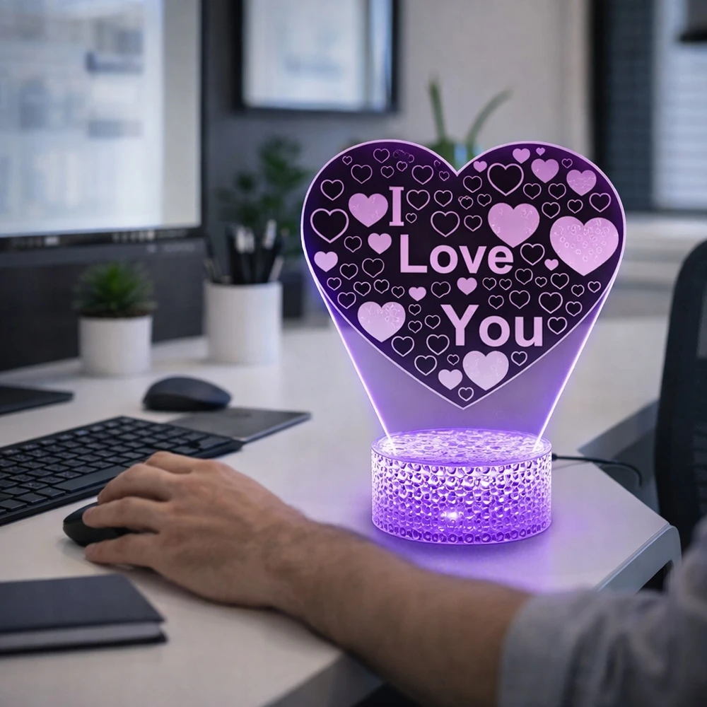 Doup Naktinė lempa LED 3D SERCE PREZENT NASTROJOWE STYLOWE OŚWIETLENIE SYPIALNI
