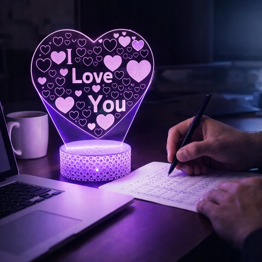 Doup Naktinė lempa LED 3D SERCE PREZENT NASTROJOWE STYLOWE OŚWIETLENIE SYPIALNI