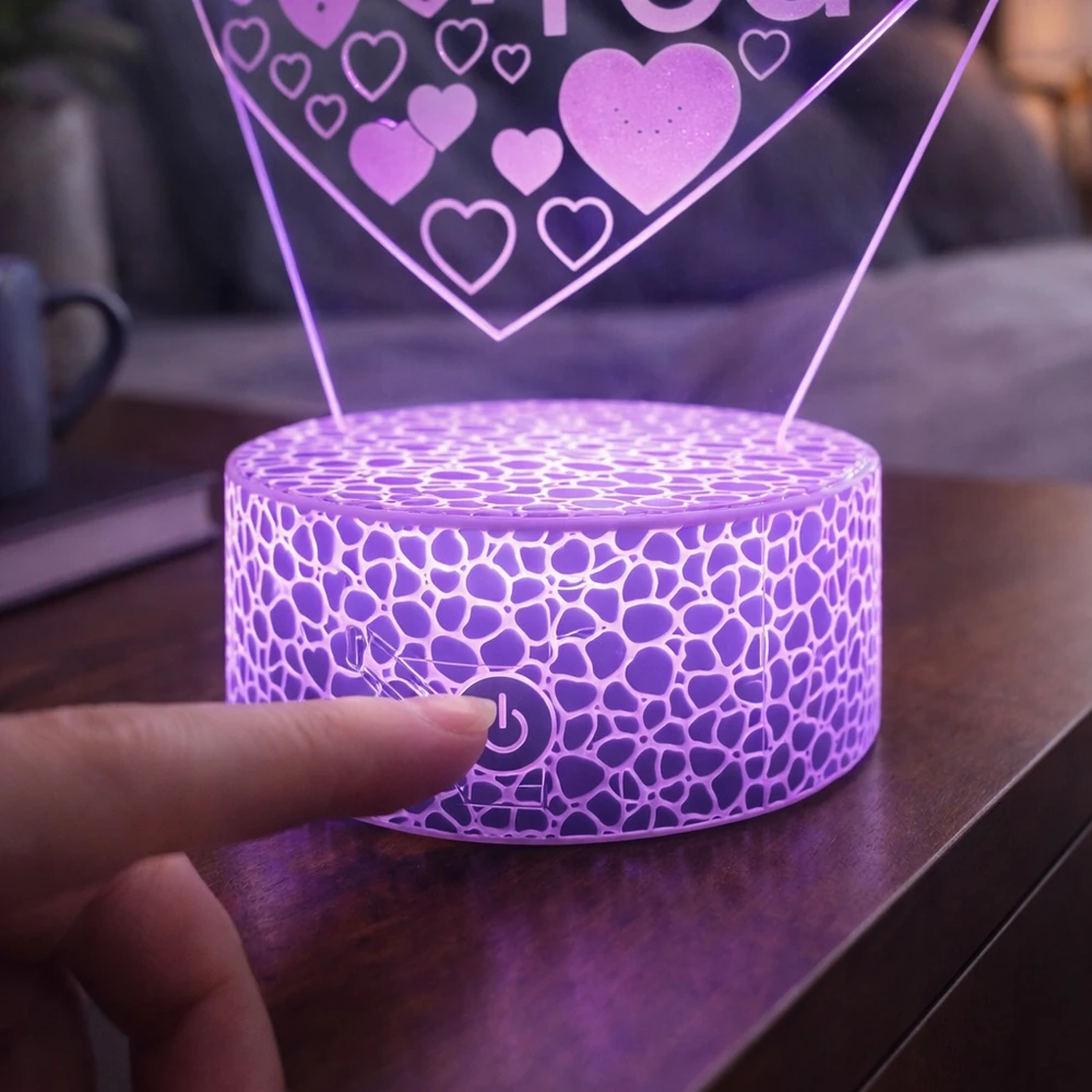Doup Naktinė lempa LED 3D SERCE PREZENT NASTROJOWE STYLOWE OŚWIETLENIE SYPIALNI