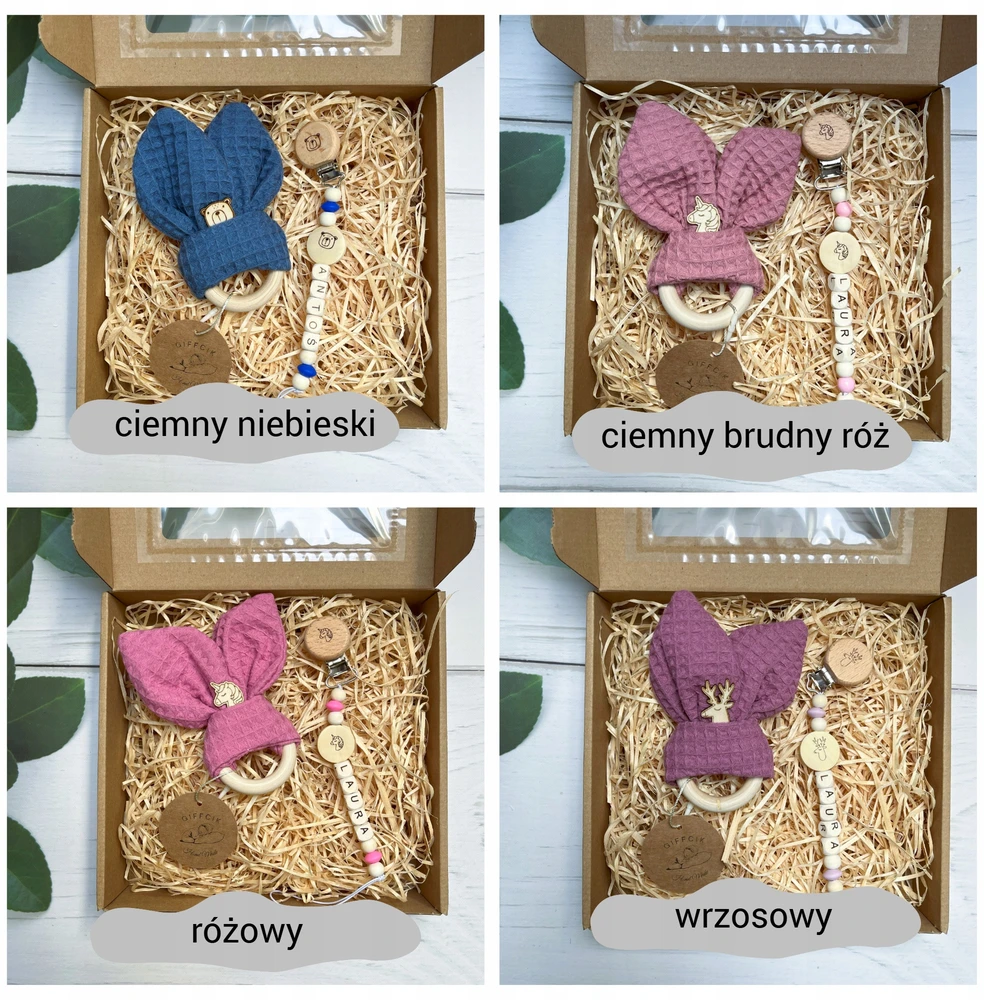 Dovana kūdikiui, rinkinys su dantukais ir personalizuotas čiulptuko pakabukas