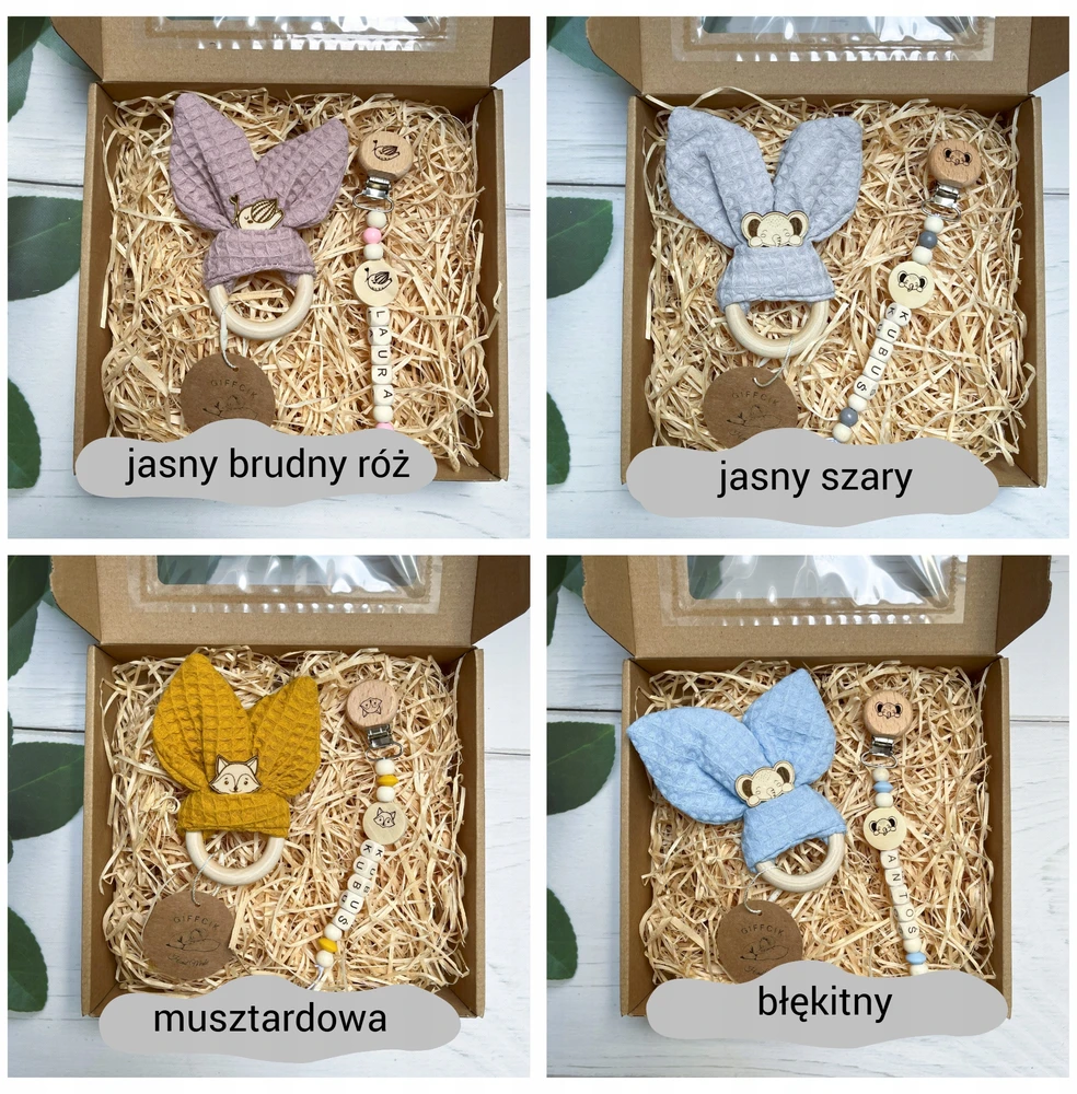 Dovana kūdikiui, rinkinys su dantukais ir personalizuotas čiulptuko pakabukas