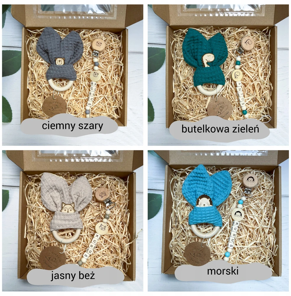 Dovana kūdikiui, rinkinys su dantukais ir personalizuotas čiulptuko pakabukas