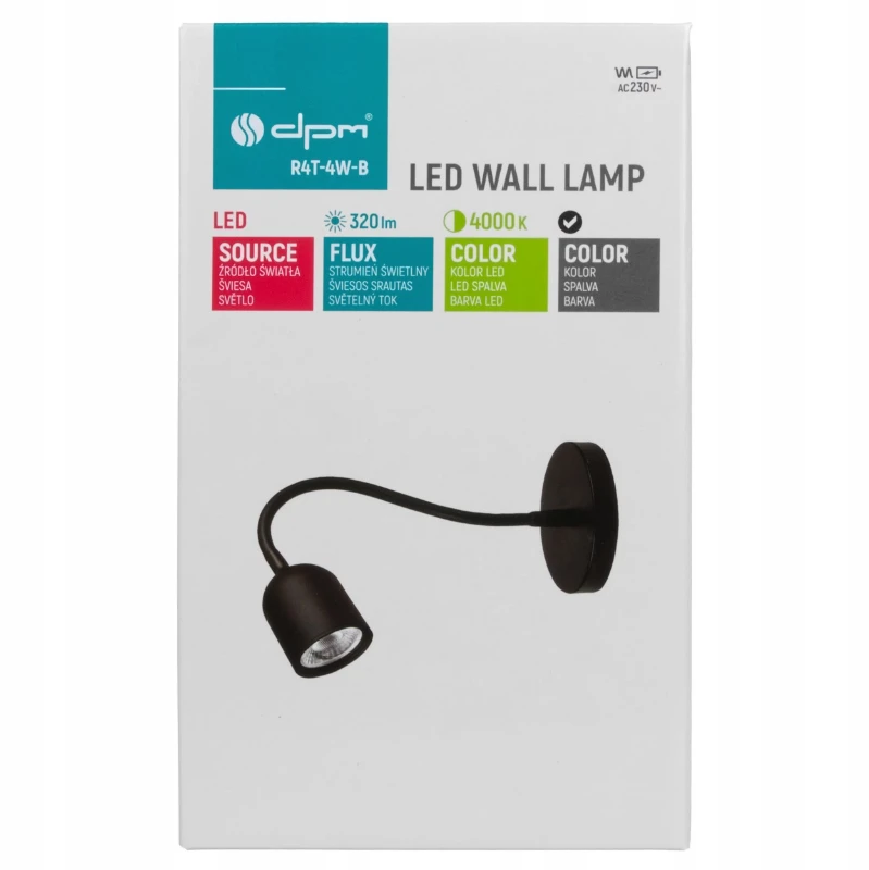 DPM LED sieninis šviestuvas, 4 W, 320 lm, 4000 K, juodas