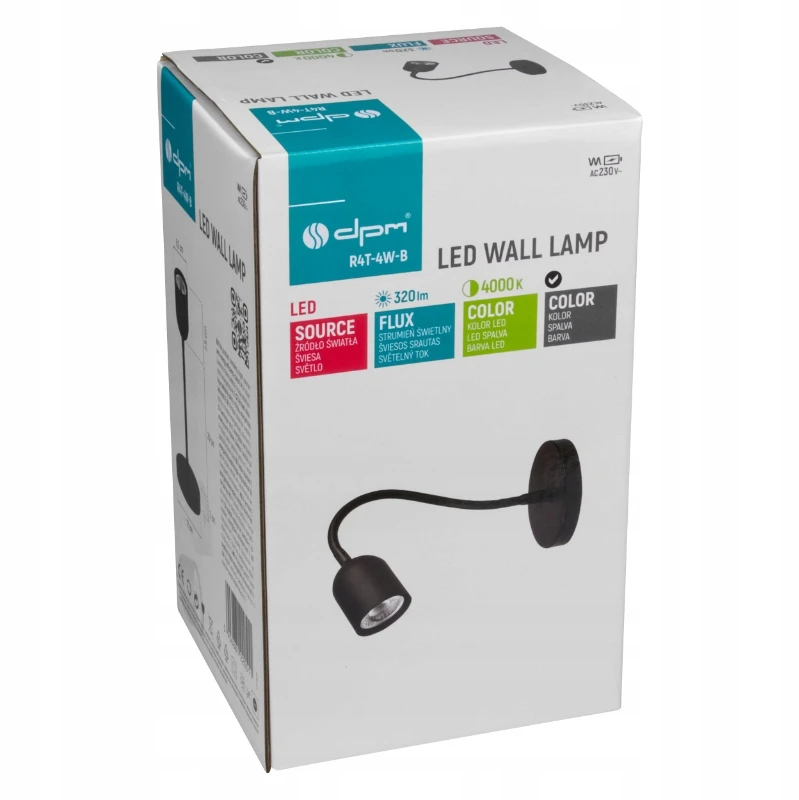 DPM LED sieninis šviestuvas, 4 W, 320 lm, 4000 K, juodas