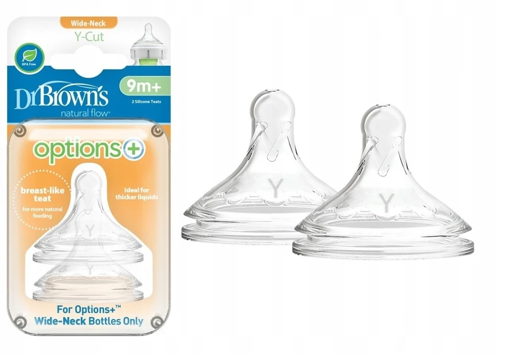 DR. BROWN'S OPTIONS+ Y-CUT plataus kaklelio silikoniniai žindukai, 2 vnt.