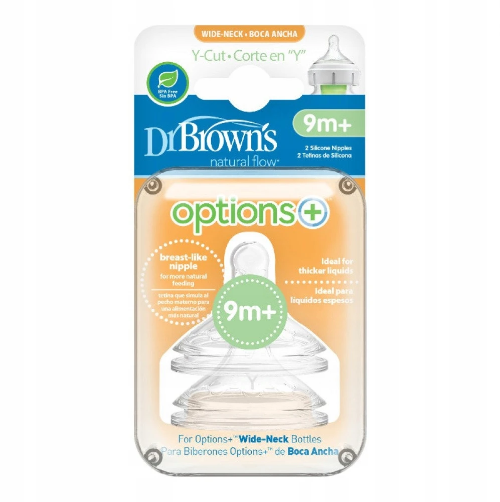 DR. BROWN'S OPTIONS+ Y-CUT plataus kaklelio silikoniniai žindukai, 2 vnt.