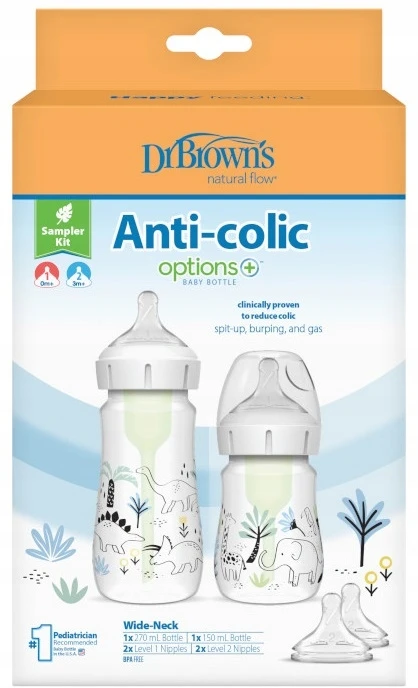 DR BROWN'S ANTI-COLIC OPTIONS + 2x PLATUS BUTELIS 150ml 270ml + 2x2 čiulptukai