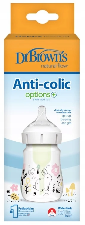 DR BROWN'S ANTI-COLIKO OPTIONS+ PLATUS BUTELIS 0 M+ 150 ML LĖTAS SRAUTAS 0+