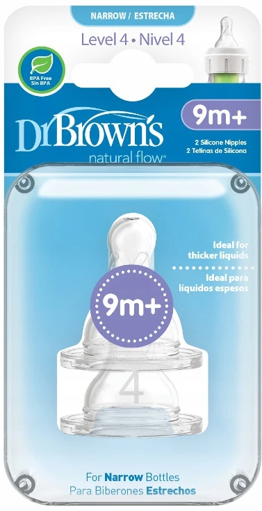 DR. BROWN'S žindukai nuo 9 mėn., silikoniniai, siauru kakleliu, 2 vnt., 313-INTL