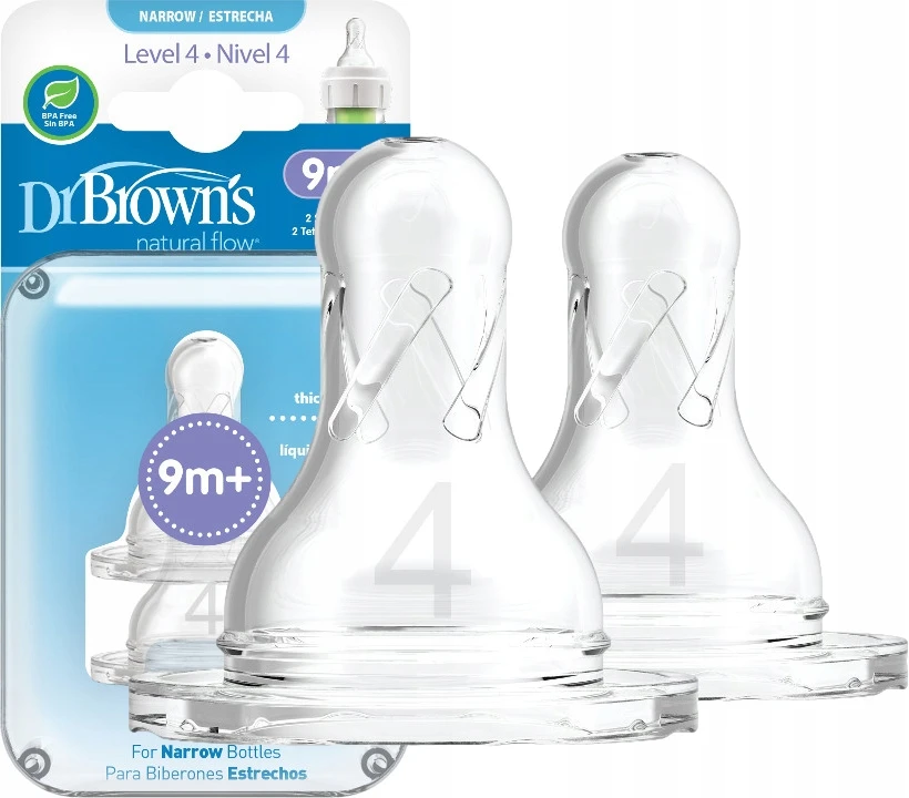 DR. BROWN'S žindukai nuo 9 mėn., silikoniniai, siauru kakleliu, 2 vnt., 313-INTL