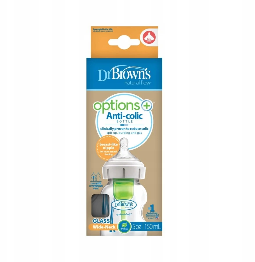 DR BROWN'S OPTIONS+ ANTICOLIKAS BUTELĖLIS PLATUS 150ml 0m+