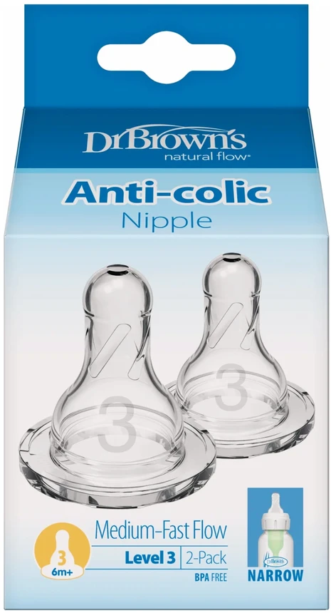 Dr Brown's silikoninis siauras čiulptukas, 3 lygio 6m+ 2 pak