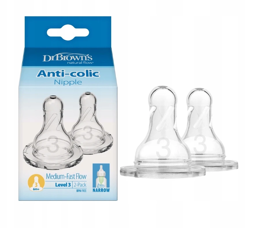 Dr Brown's silikoninis siauras čiulptukas, 3 lygio 6m+ 2 pak
