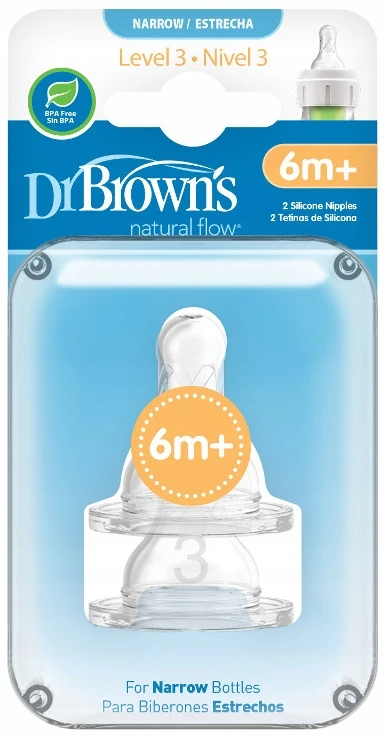 DR. BROWN'S žindukai 6-9 mėn., silikoniniai, siauru kakleliu, 2 vnt., 332-INTL