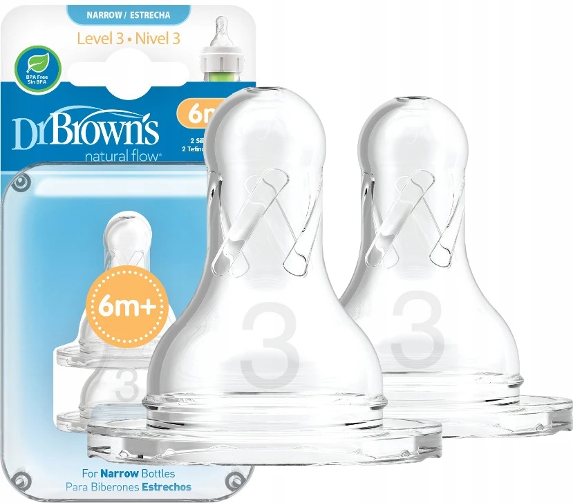 DR. BROWN'S žindukai 6-9 mėn., silikoniniai, siauru kakleliu, 2 vnt., 332-INTL