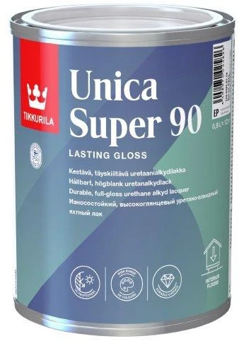 Drėgmei atsparus greitai džiūstantis lakas TIKKURILA UNICA SUPER 90, blizgus, EP bazė, 2,7 l