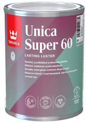 Drėgmei atsparus greitai džiūstantis lakas TIKKURILA UNICA SUPER 60, pusiau blizgus, 2,7 l