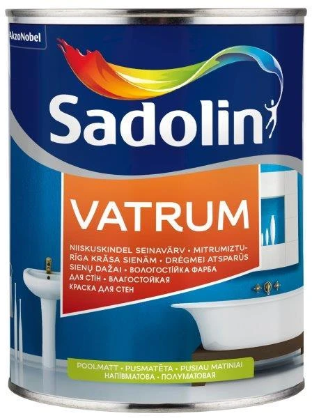 Drėgmei atsparūs sienų ir lubų dažai SADOLIN VATRUM, pusiau matiniai, baltos sp., BW bazė, 1 l