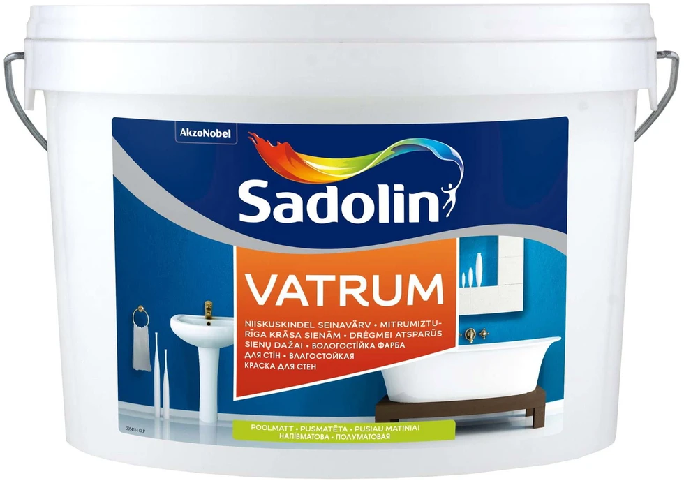 Drėgmei atsparūs sienų ir lubų dažai SADOLIN VATRUM, pusiau matiniai, baltos sp., BW bazė, 1 l
