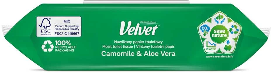 Velvet Drėkintas tualetinis popierius „Rumianek“ ir alavijo aksomas