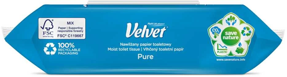 Drėgnas tualetinis popierius Pure Velvet 48vnt.