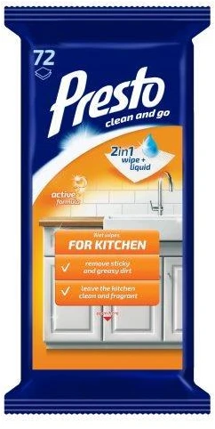 Drėgnos servėtėlės mediniams paviršiams Presto Clean and Go 72 vnt.