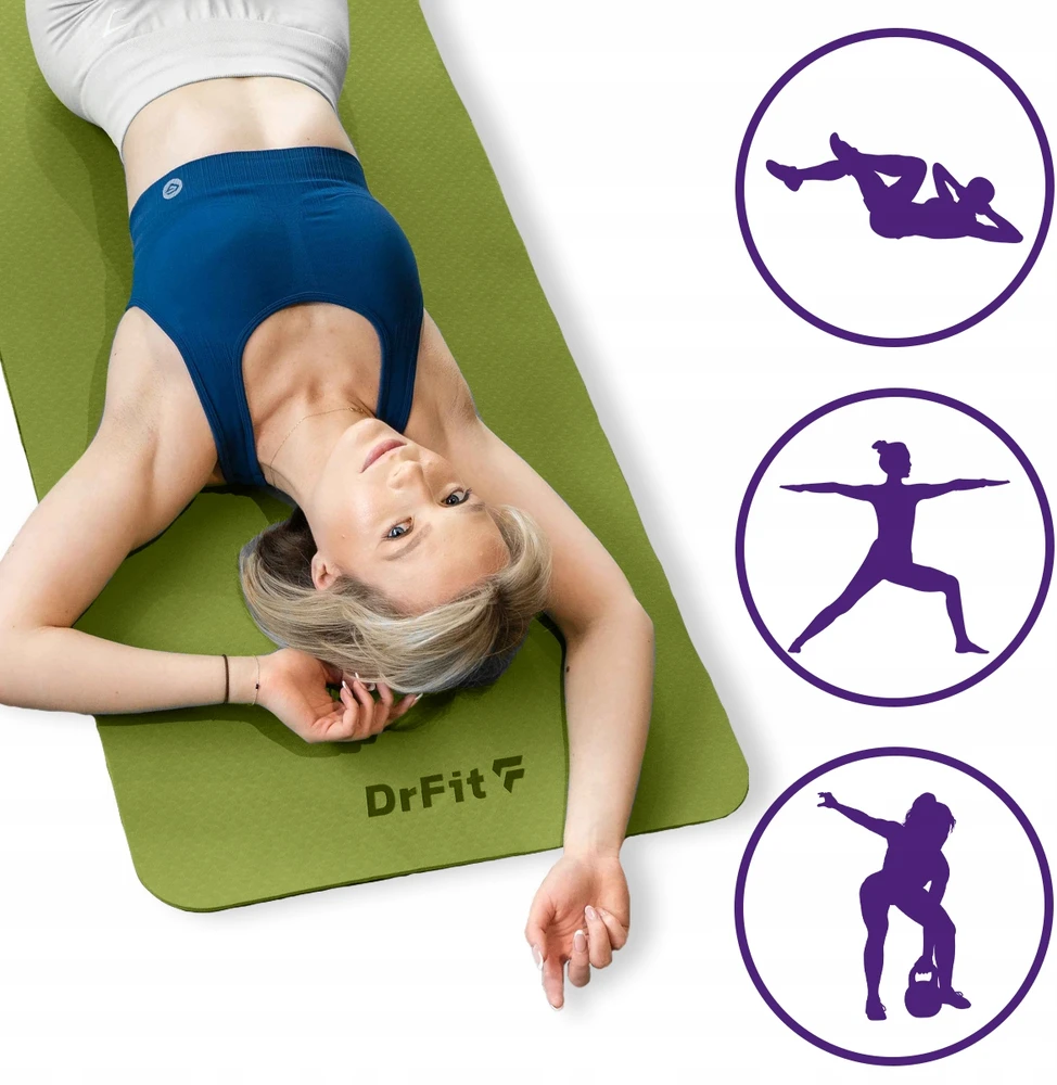 DrFit TPE mankštos kilimėlis fitnesui ir pilatesui, patvarus ir neslystantis