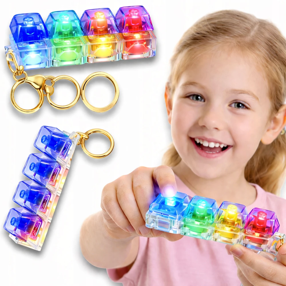 Drobiazgarnia Antistresinis Clicker Keychain Fidget 4 jungikliai Clicker LED apšvietimo klaviatūra