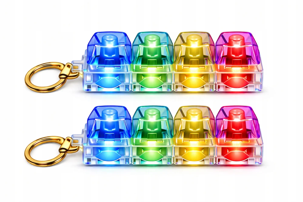 Drobiazgarnia Antistresinis Clicker Keychain Fidget 4 jungikliai Clicker LED apšvietimo klaviatūra
