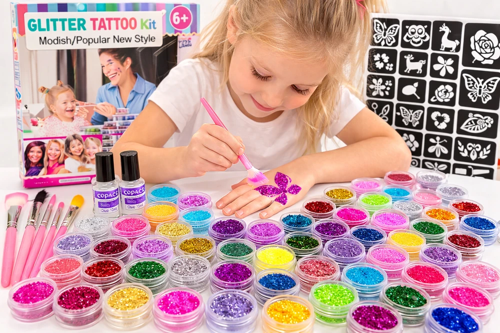 Drobiazgarnia DIDELIS TATUiruočių rinkinys, ŠABLONAI, GLITTER TATUiruotės, PLAUNAMI GLITTER