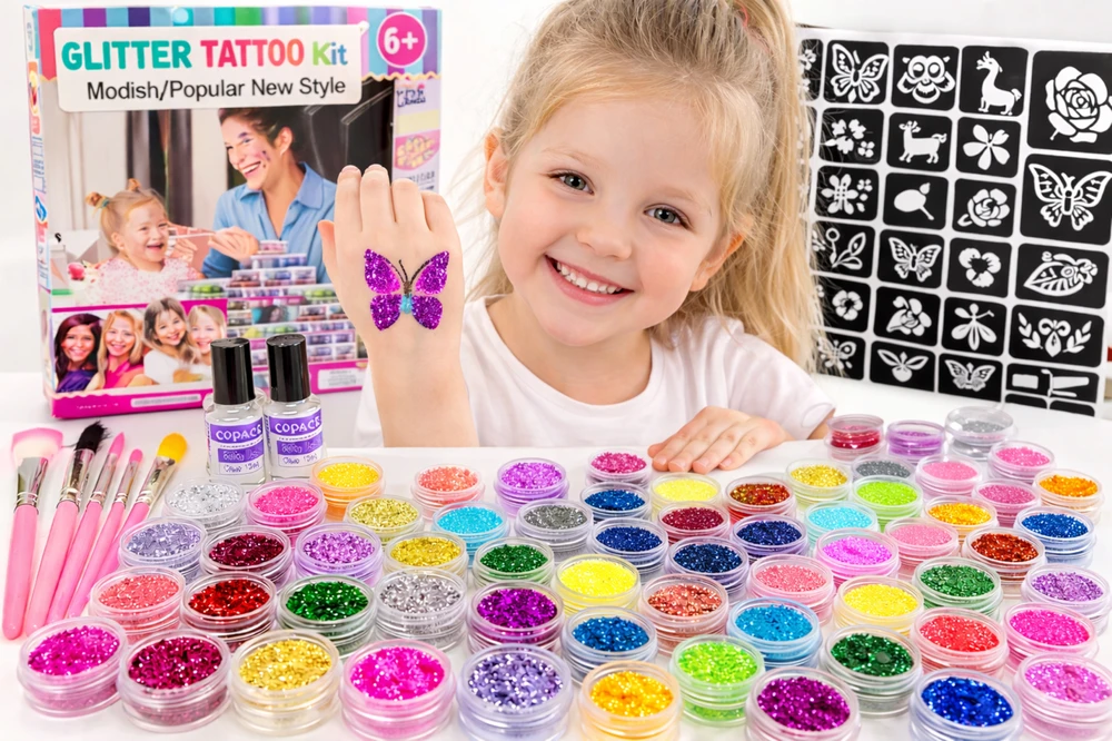 Drobiazgarnia DIDELIS TATUiruočių rinkinys, ŠABLONAI, GLITTER TATUiruotės, PLAUNAMI GLITTER