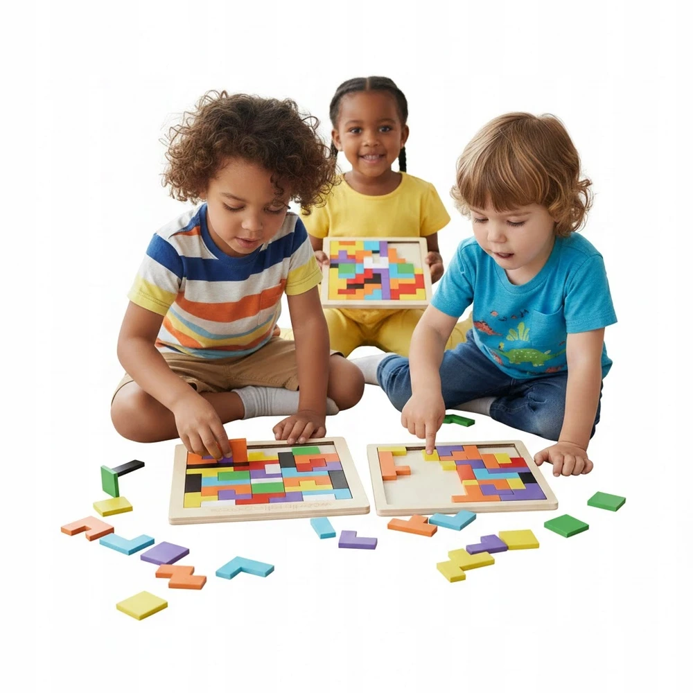 Drobiazgarnia Medinės kaladėlės Tetris Montessori dėlionė 40 vnt. edukacinis galvosūkis