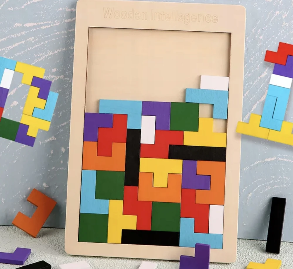 Drobiazgarnia Medinės kaladėlės Tetris Montessori dėlionė 40 vnt. edukacinis galvosūkis