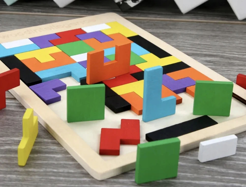 Drobiazgarnia Medinės kaladėlės Tetris Montessori dėlionė 40 vnt. edukacinis galvosūkis