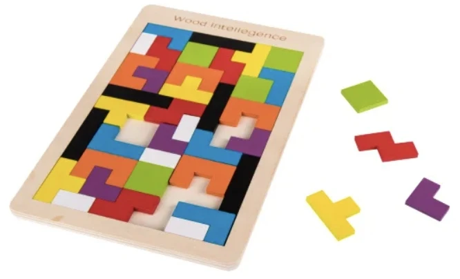 Drobiazgarnia Medinės kaladėlės Tetris Montessori dėlionė 40 vnt. edukacinis galvosūkis